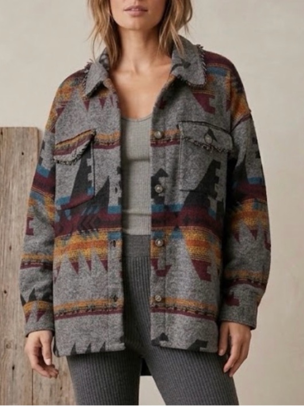 New In Aztec Western Boho Oversized Shacket Jacket Button Front size Medium